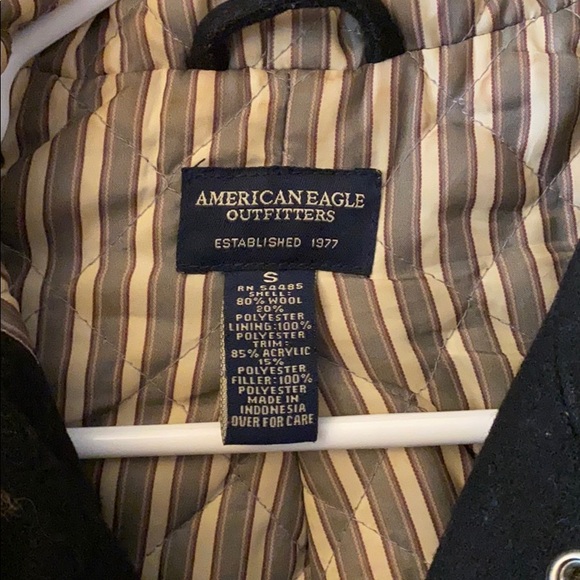 American Eagle black wool fur hooded toggle jacket - Picture 2 of 8